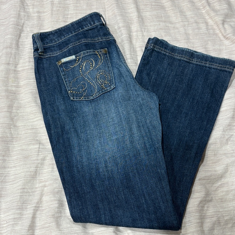 Enyce Dark Blue Flare Jeans with Embellished Pocket